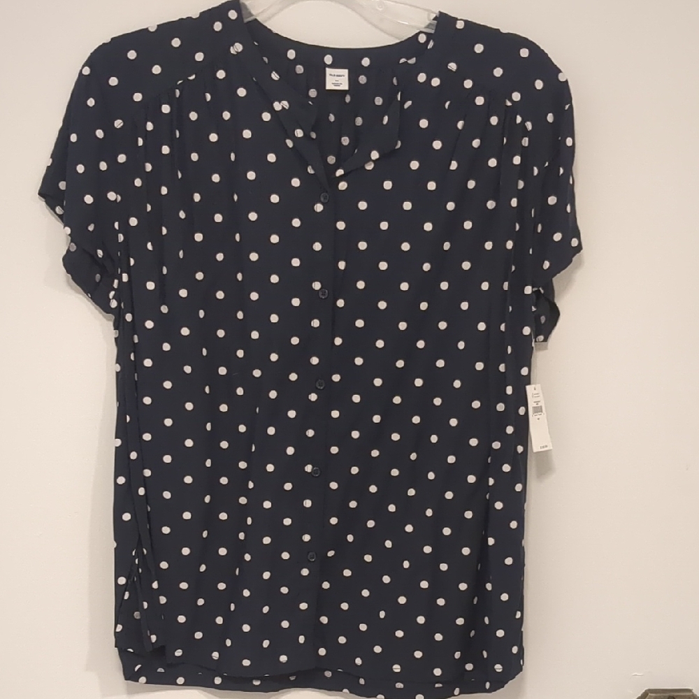 NWT Old Navy Dark Blue Polka Dot Blouse
